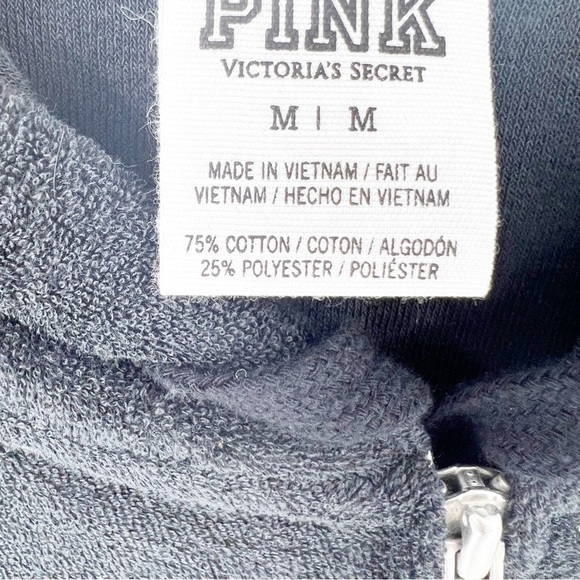 ✅ Victoria Secret Pink BLACK Zip Hoodie‎ WITH LOGO SPELL OUT ON BACK MEDIUM - Picture 5 of 7